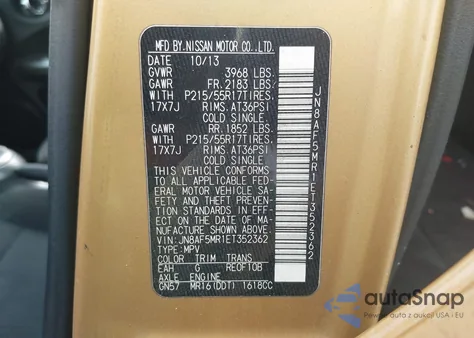 2014 Nissan Juke Sv из США, поврежденный, VIN JN8AF5MR1ET352362